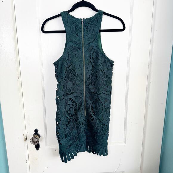 Lovers & Friends x Revolve Caspian Shift Dress Hunter Green Lace Racerback XS - Picture 9 of 14